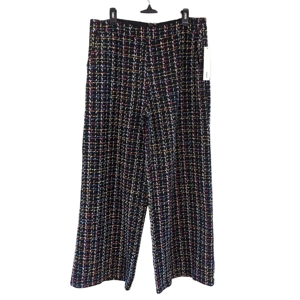 NWT Aqua Black Multi Plaid Tweed Wide Leg Pants Size XXL
